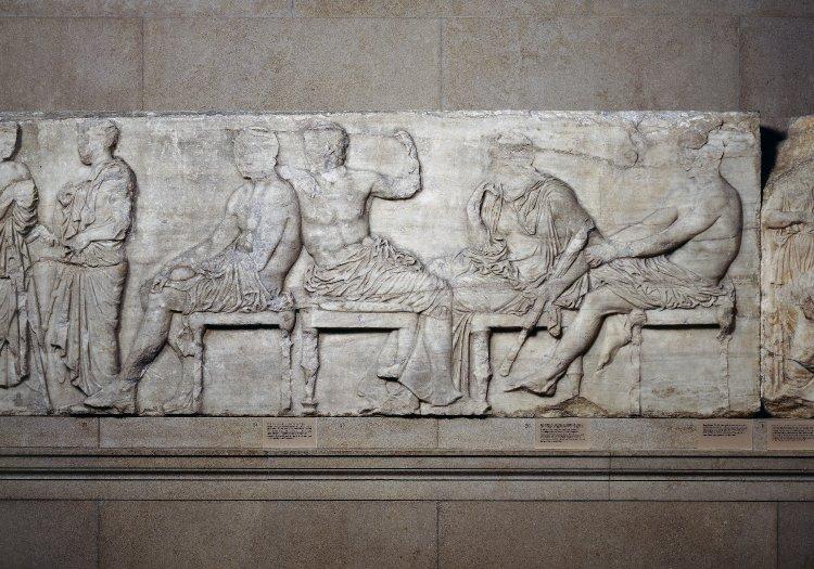 Block IV showing Hermes and other Greek gods, East frieze of the Parthenon, 438 - 432 BC, Designed by Pheidias, Athens, Greece