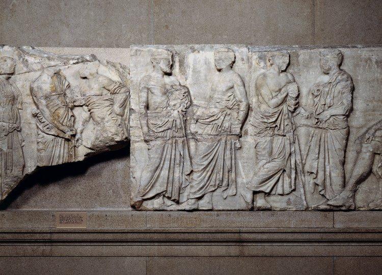 Block IV showing eponymous heroes or civic dignitaries, East frieze of the Parthenon, 438 - 432 BC, Designed by Pheidias, Athens, Greece