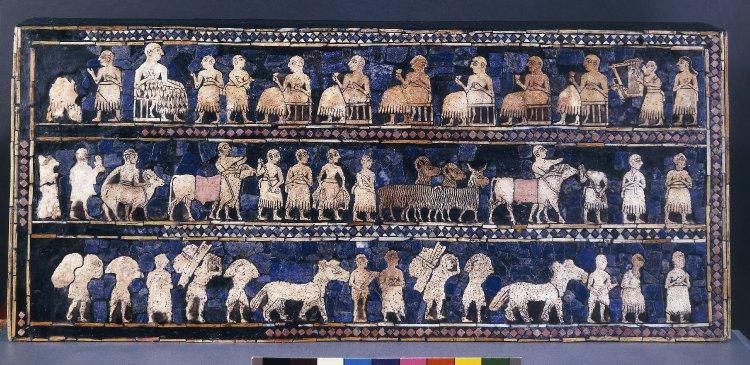 The Standard of Ur, cr. 2500 BC, Ur, Sumerian city-state in ancient Mesopotamia (now Tell el-Muqayyar, Iraq)