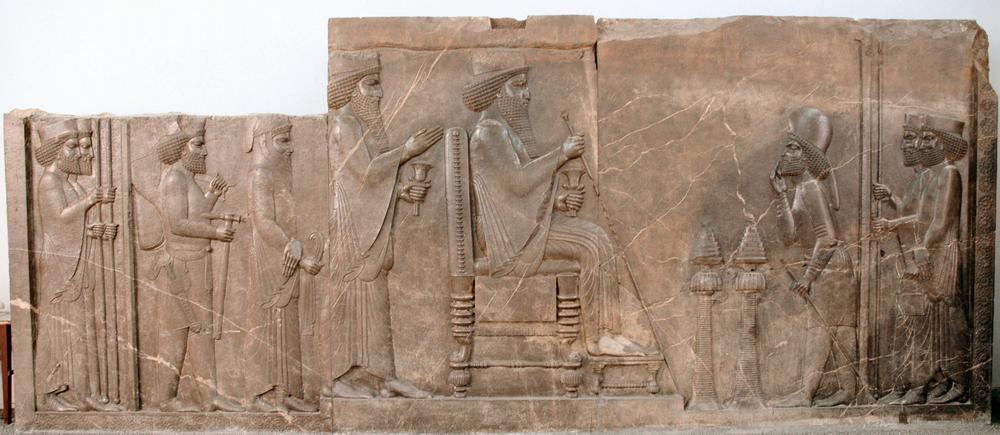 Central Relief of the North Stairs showing Darius the Great, 520 - 486 BC, Apadana Staircase, Persepolis, Iran