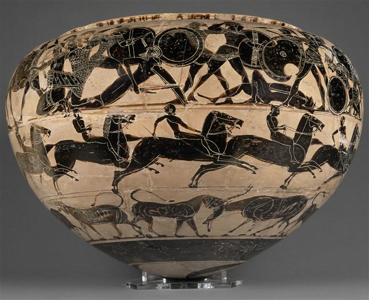 Dinos with the depiction of horse races and Amazonomachy, 6th century BC, Attic