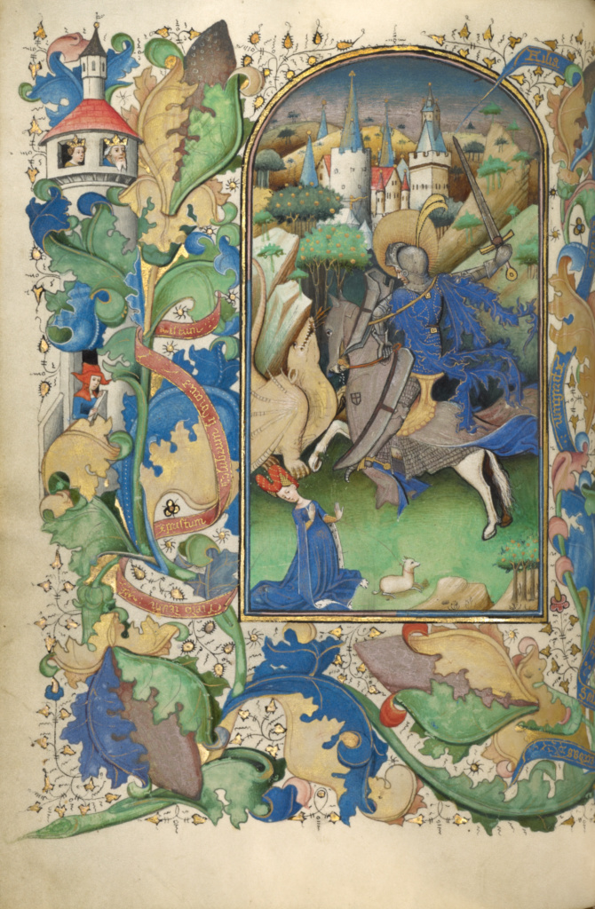 Saint George and the Dragon, accompanying a prayer to Saint George, cr. 1450–55, Ghent (?), Belgium