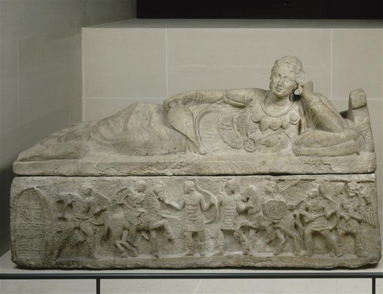 Sarcophagus of a woman with horsemen and foot soldiers in combat, cr. end of 2nd century BC, Italian/Etruscan