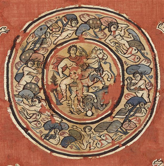 Hanging known as Sabine's shawl depicting Bellerophon trampling Chimera, 4th-5th century, Coptic