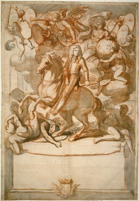 Louis XIV in armour trampling the vanquished, 17th century, Charles Le Brun, France