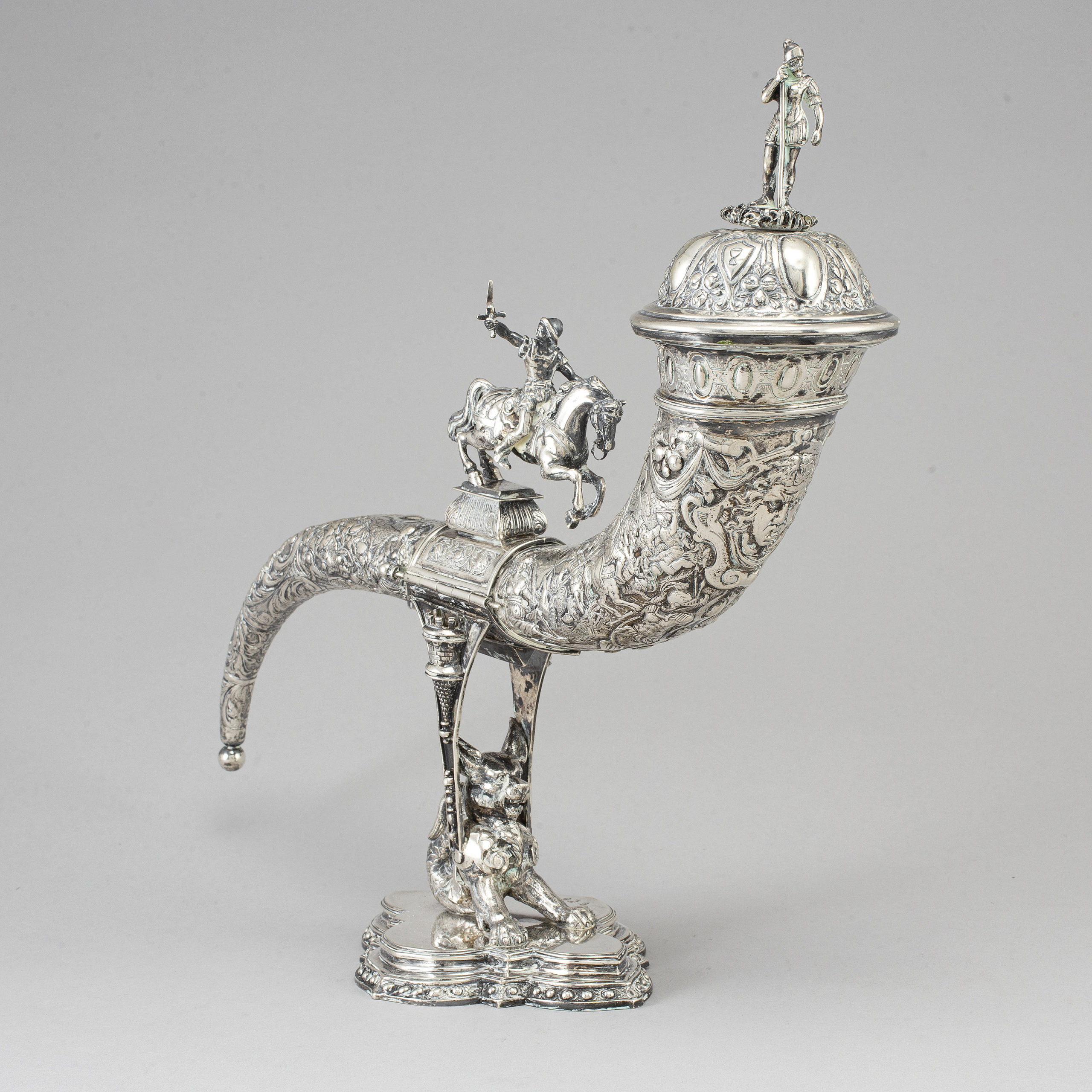 Silver drinking horn, cr. 1900, JD Schleissner & Söhne, Hanau, Germany