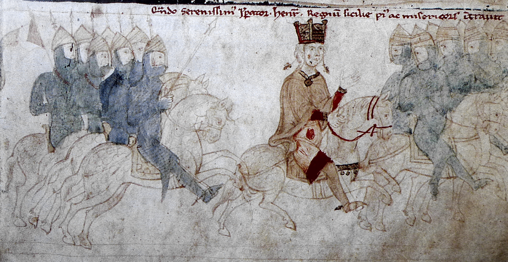 Crusaders of Frederick Barbarossa from the 'Liber ad honorem Augusti' of Petrus of Ebulo, 1196, Palermo, Sicily