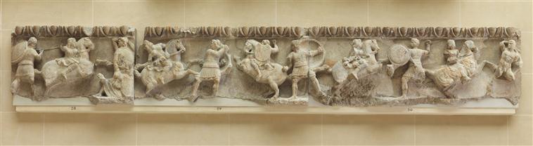 Detail of an Amazonomachy frieze of the temple of Artemis Leucophryene, 1st quarter of the 2nd century BC, Magnesia on the Maeander, Turkey