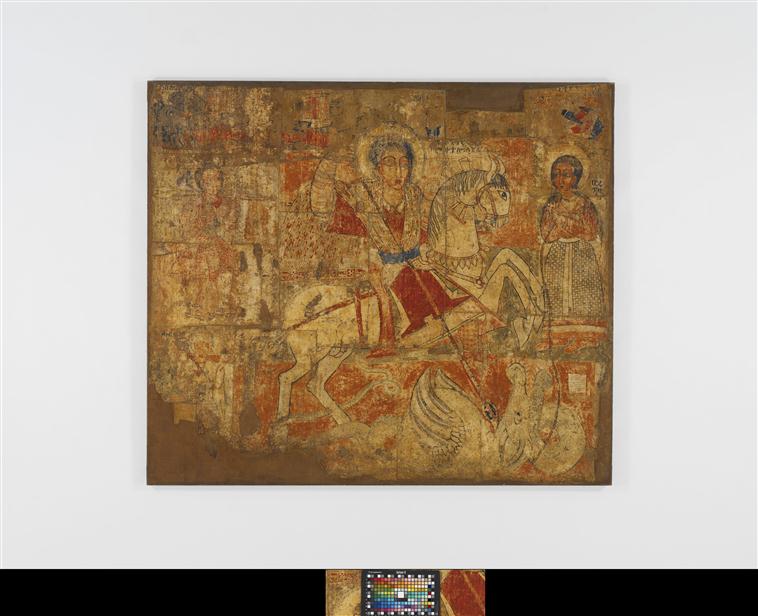 Saint George slaying a dragon (a fresco), 17th century