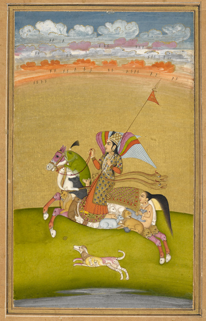A peri rides a composite horse across a field, cr. 1760, ?, India