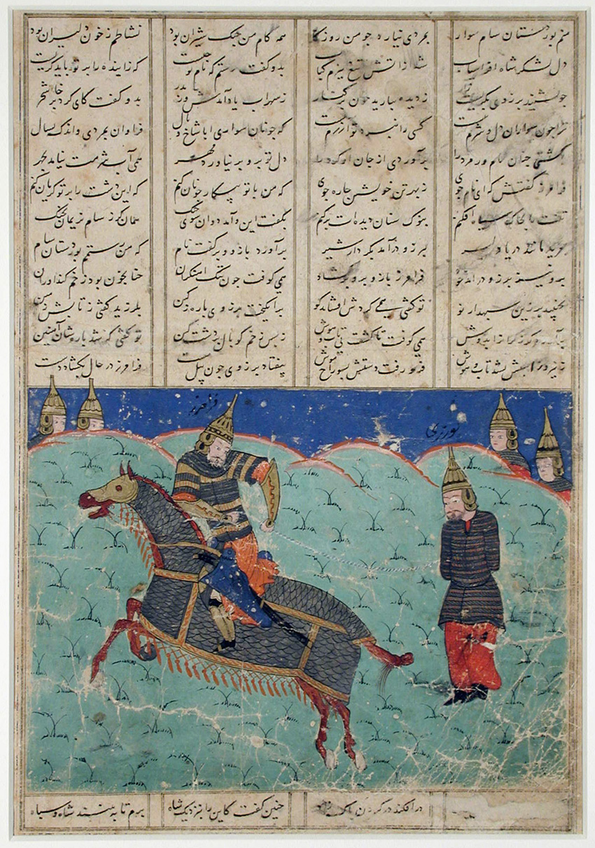 Khosrow and Shirin hunting lions, illustration of Khamsa of Nizami, cr. 1580, Persia
