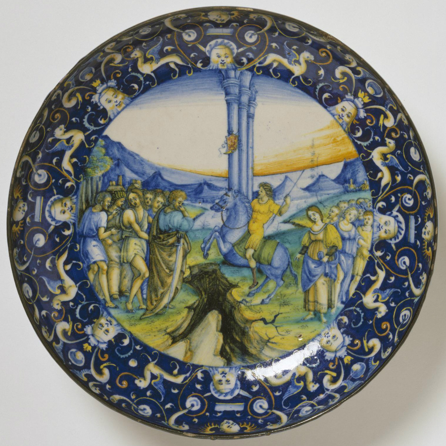 Plate depicting The Devotion of Marcus Curtius, cr. 1525, Faenza