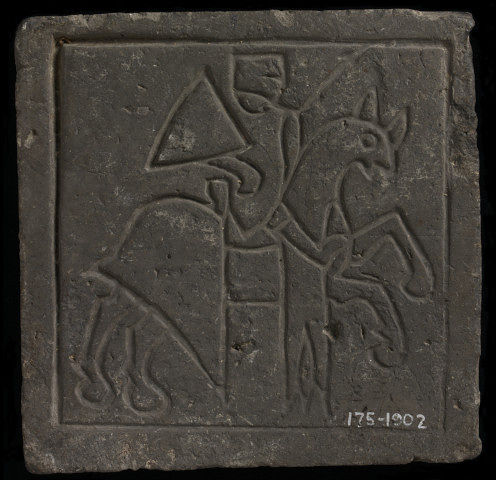 Impressed floor tile showing a knight on horsebacke, cr. 1250-75, Germany