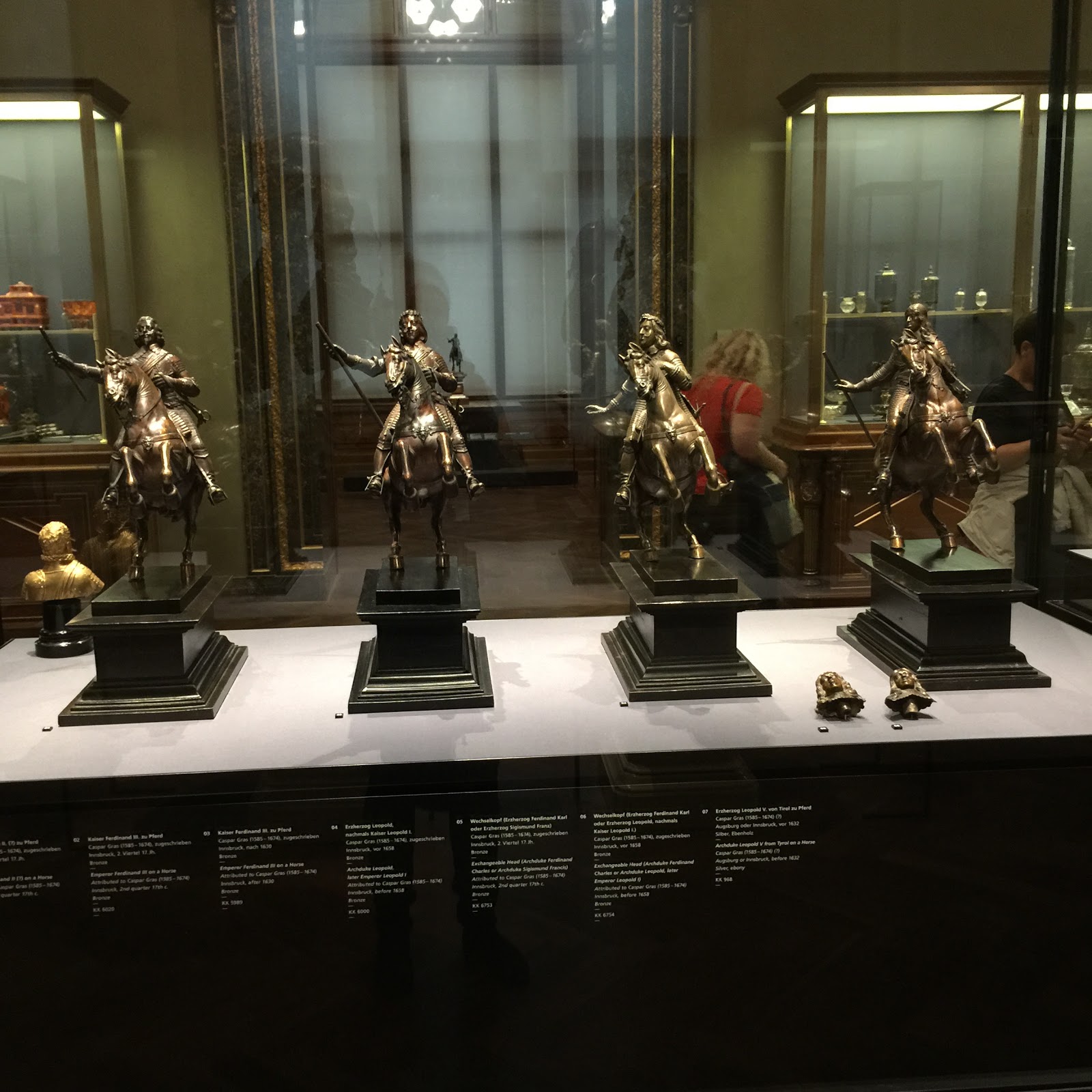 Four horseman and two spare heads, all made from bronze by Caspar Gras in Innsbruck in the second quarter of the 17th century