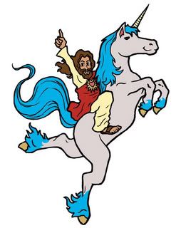 Jesus riding a unicorn, 2010s, Alejandro Valdés (?)