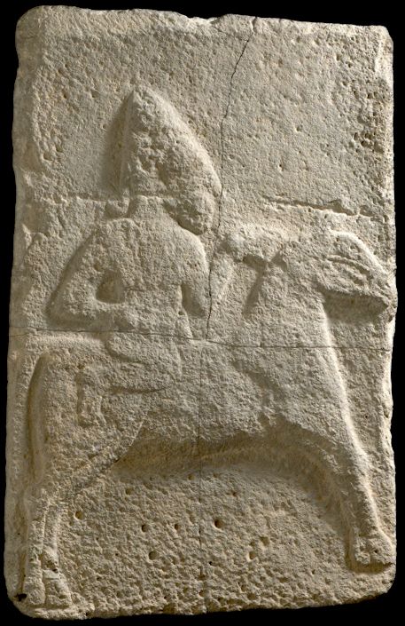 Relief sculpture of a soldier riding a horse, 800-700 BC, Aramean or Hittite, Tell Halaf, Syria
