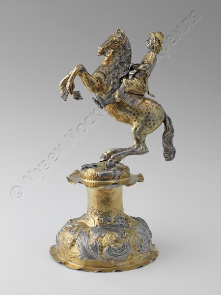 Drinking cup/centrepiece modelled as mounted warrior, Second half of the 17th century, Augsburg, Germany