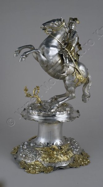 Drinking cup/centrepiece modelled as a horseman, 1680-1684, Lorenz I Biller, Augsburg, Germany