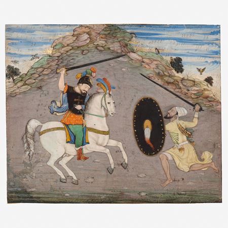 Sword fight between a Christian horseman and an Indian soldier, cr. 1600, Mughal India