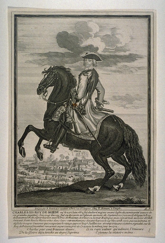 Karl XII, King of Sweden, on horseback, 18th century, Bernard Picart