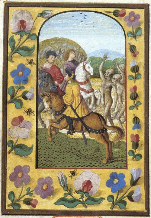 Miniature of the Three Living and the Three Dead on a tipped-in leaf, first half of the 16th century, Psalter, Augsburg?, Germany