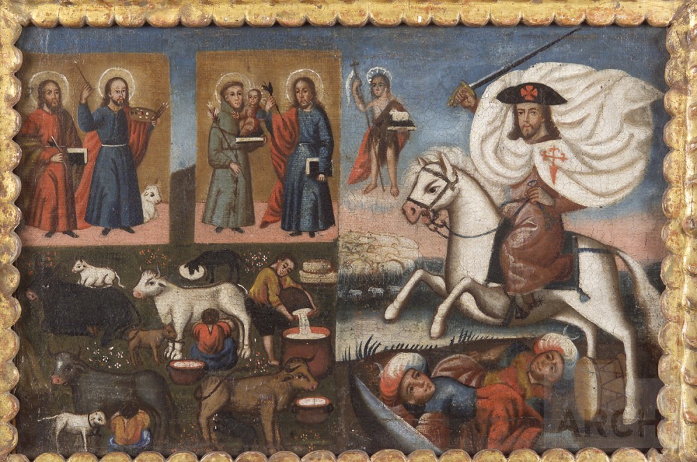 Santiago Matamoros and pastoral life scene, early 19th century, Peru
