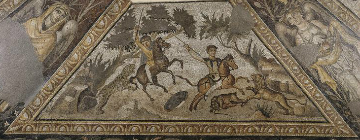 Mosaics showing a hunting scene, 300-25, Villa Daphne, Harbiye, Turkey