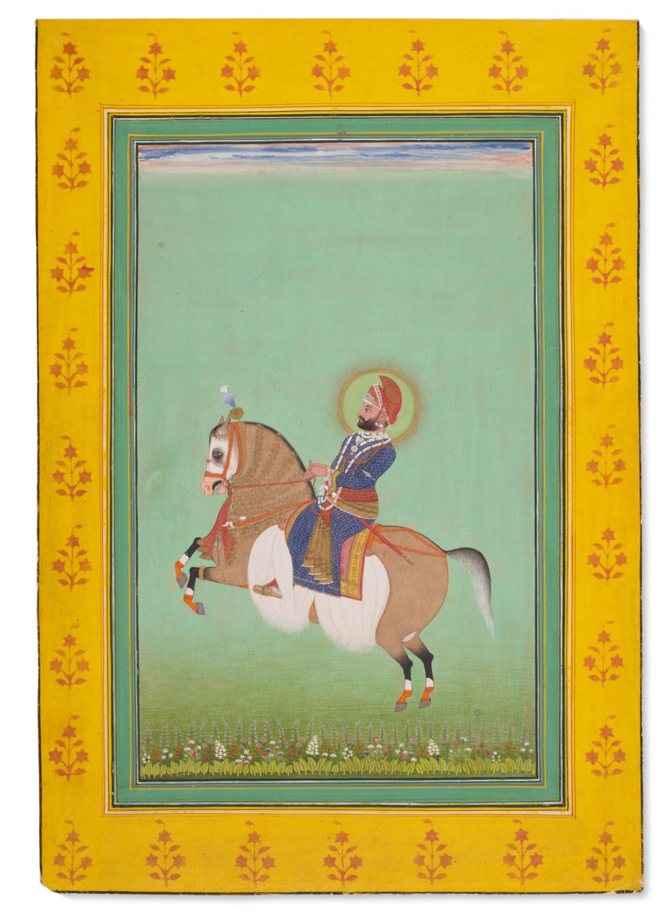 An equestrian portrait of Maharana Sarup Singh, cr. 1860, Attributed to Shiva Lall, Udaipur, India