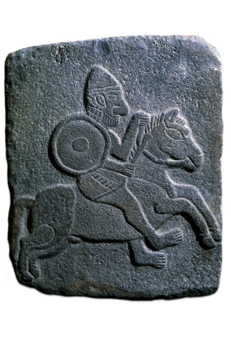 Relief sculpture of a soldier riding a horse, 10th-9th century BC, Aramean or Hittite, Tell Halaf, Syria