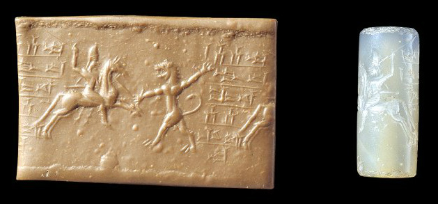Cylinder seal depicting hunting, cr. 8th-7th century BC, Neo-Elamite II