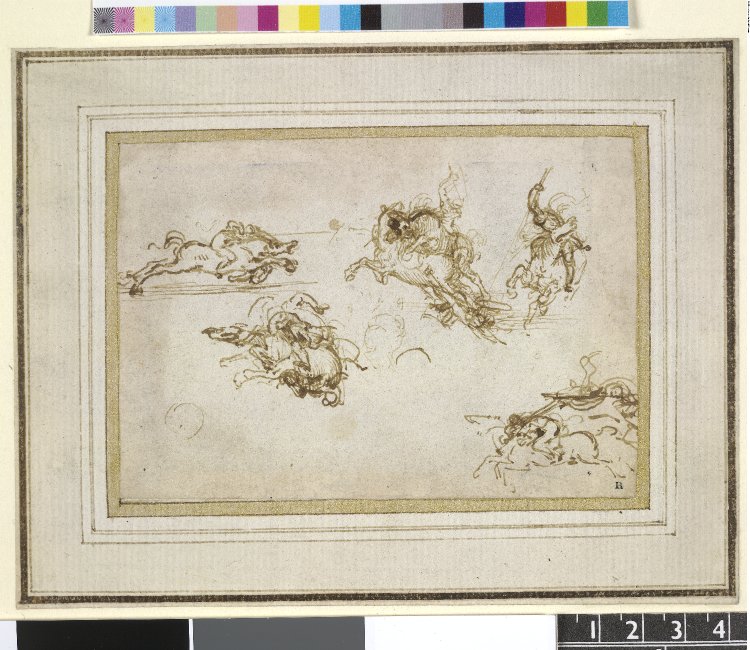 Studies of horsemen for the Battle of Anghiari, cr. 1503, Leonardo da Vinci, Florence