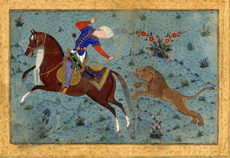 A manuscript page showing a hunter on horseback, cr. 1540, Muzaffar 'Ali, Tabriz, Persia (now Iran)