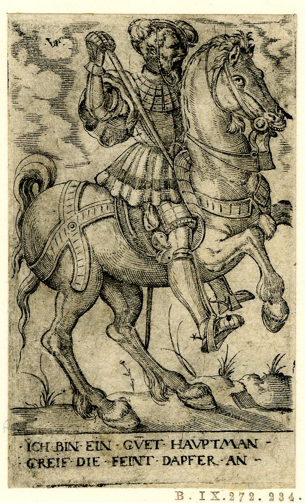 A captain on horseback, 1530-1562, Virgil Solis, Nuremberg, Germany