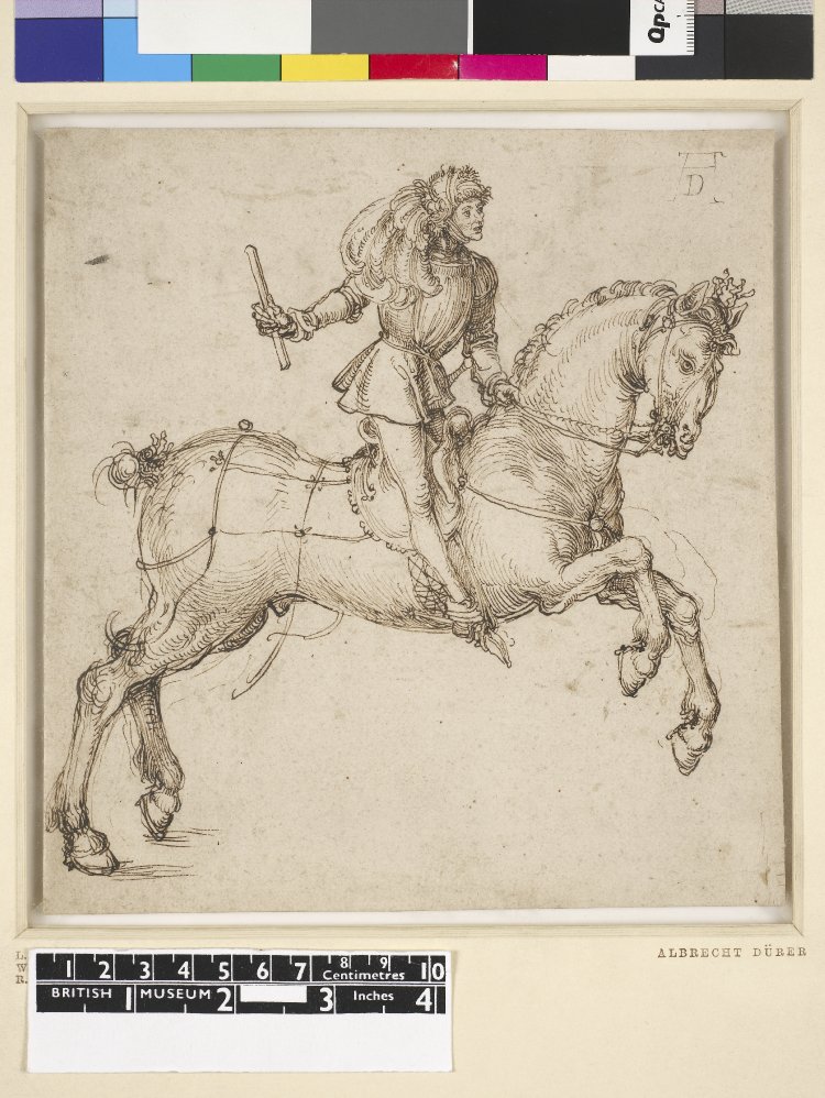Man on horseback holding a scroll or stick in his right hand, 1490-4, Albrecht Dürer, Germany