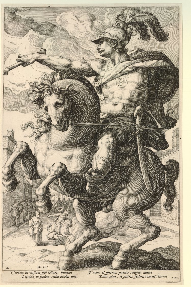 COMPARANDUM: Marcus Curtius, The Roman Heroes series, 1586, Hendrik Goltzius