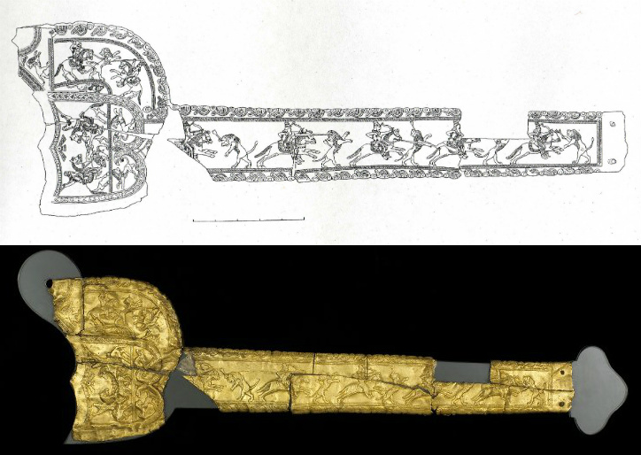 Sword-sheath depicting a lion hunt, 5th century BC (?), Achaemenid, Persia, Oxus Treasure
