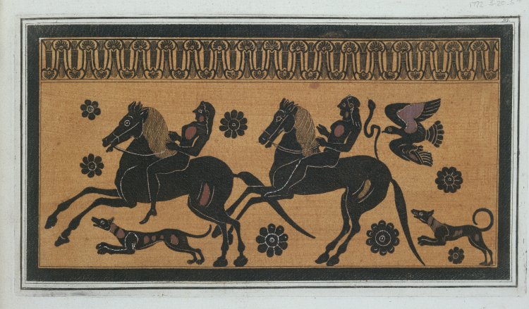 Amphora with the Dioscuri on horseback, cr. 500 BC, Attic