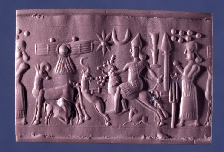 Cylinder seal depicting a stag hunting, 800 BC-750 BC, Neo-Assyrian (Iraq)