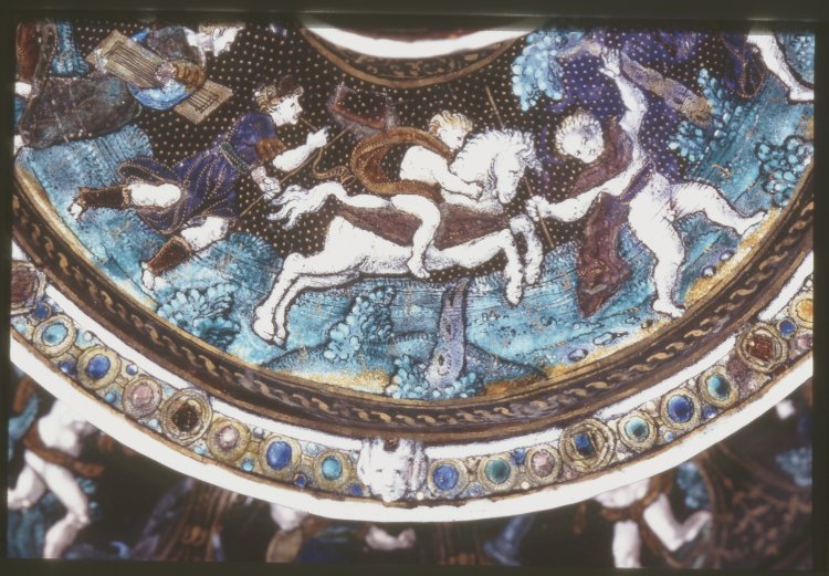 A pair of Limoges enamel candlesticks (detail), cr. 1560, Jean de Court, Limoges, France