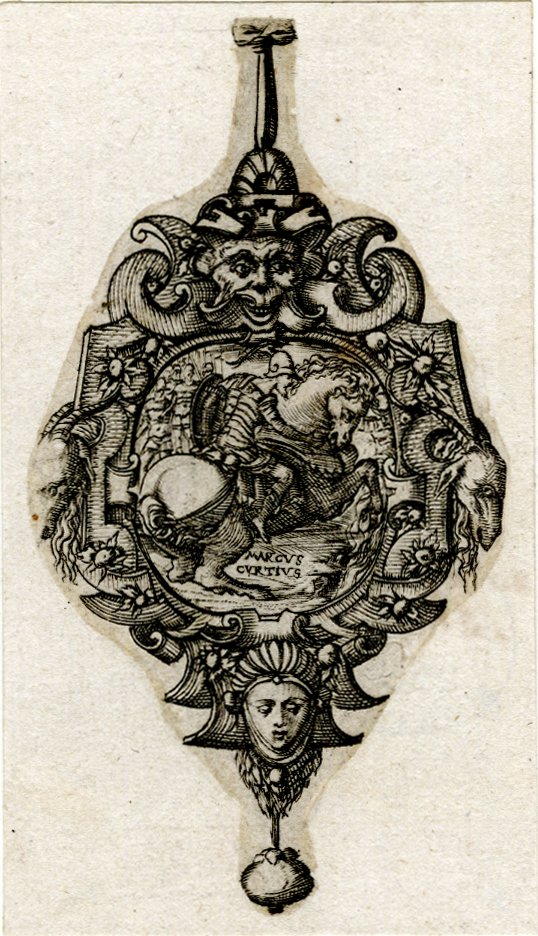 Design for a pendant with the depiction of Marcus Curtius, 1555-1562, Pierre Woeiriot, France