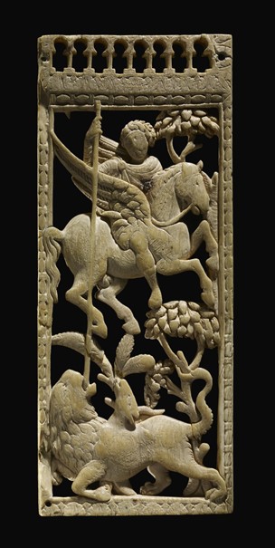 Ivory panel depicting Bellerophon slaying the Chimaera, 5th century, Late Roman