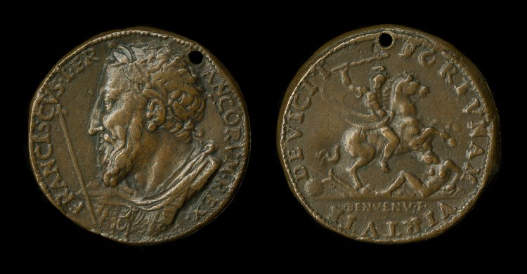 A medal with François I and a horseman trampling a naked woman and holding a club, 1537, Italy