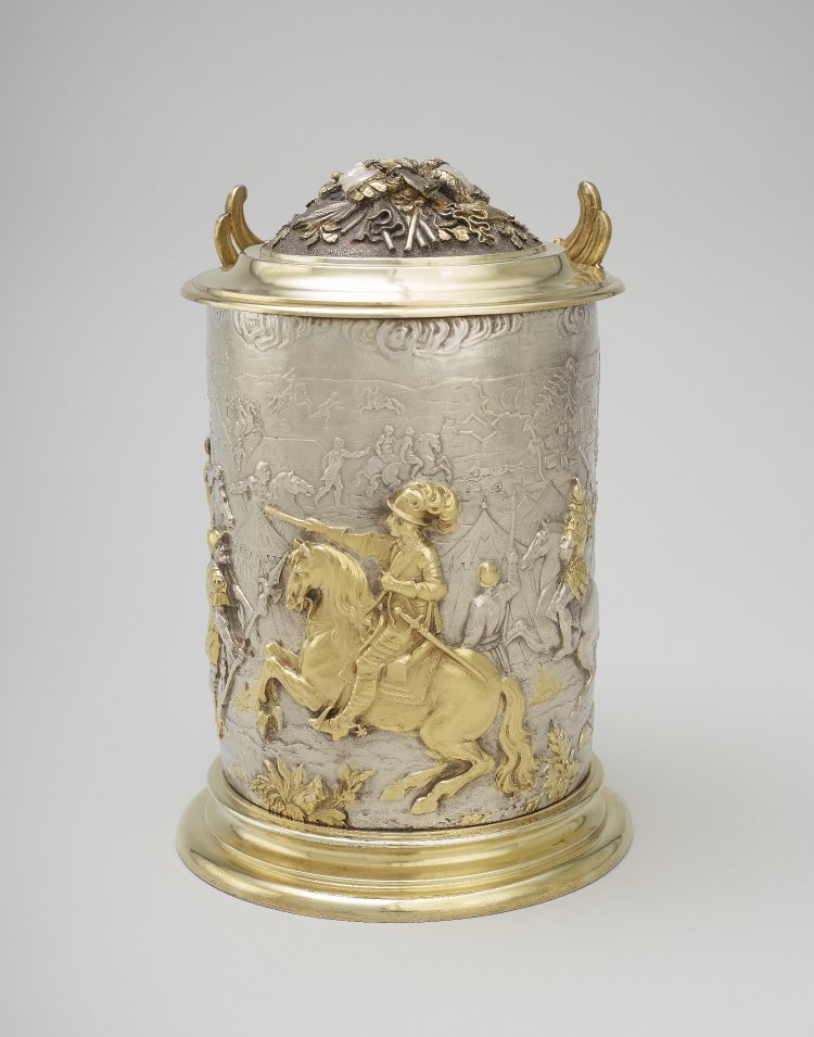 Silver tankard showing cavaliers including a marshal, probably the Stadtholder (later William III of England) (detail), cr.1830-70, Berlin (?), Germany