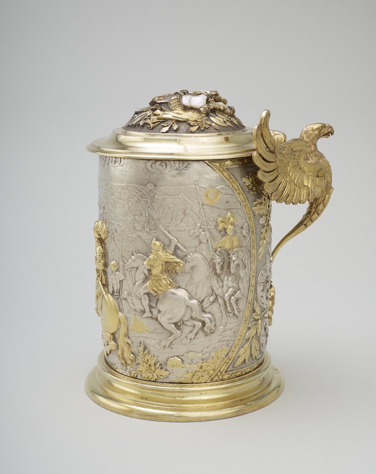 Silver tankard showing cavaliers including a marshal, probably the Stadtholder (later William III of England) (detail), cr.1830-70, Berlin (?), Germany