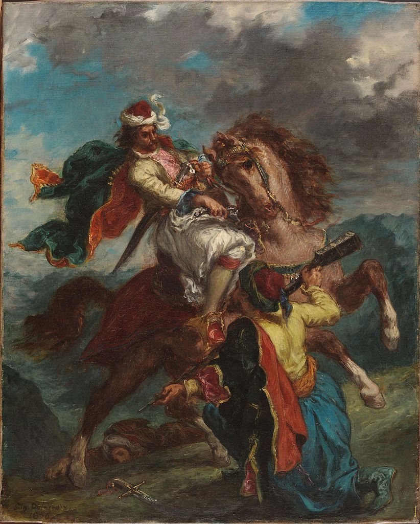 A Turk Surrenders to a Greek Horseman, 1856, Delacroix Eugène, France