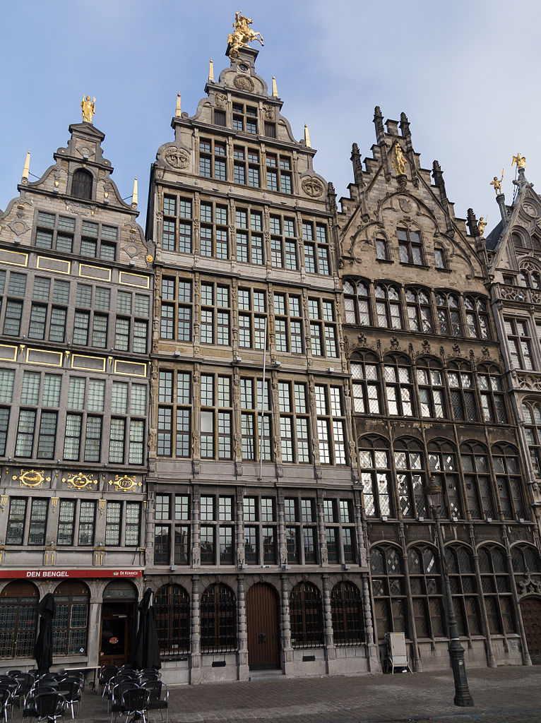 Grote Markt 7 building with the statue of Saint George on top, Antwerp, Belgium