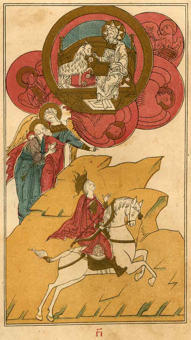 First Horseman of the Apocalypse, book of Apocalypse illustration, 1909 (print of a manuscript that dates to 1600-1650), Moscow
