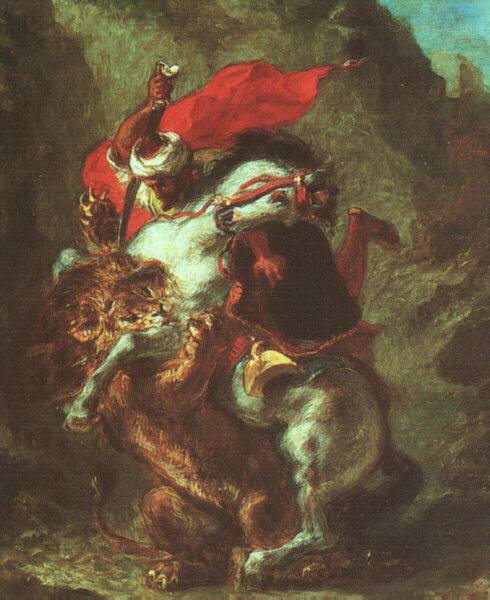 ROMANTICISMArab Horseman Attacked by a Lion, 1849-50, Delacroix Eugène, France
