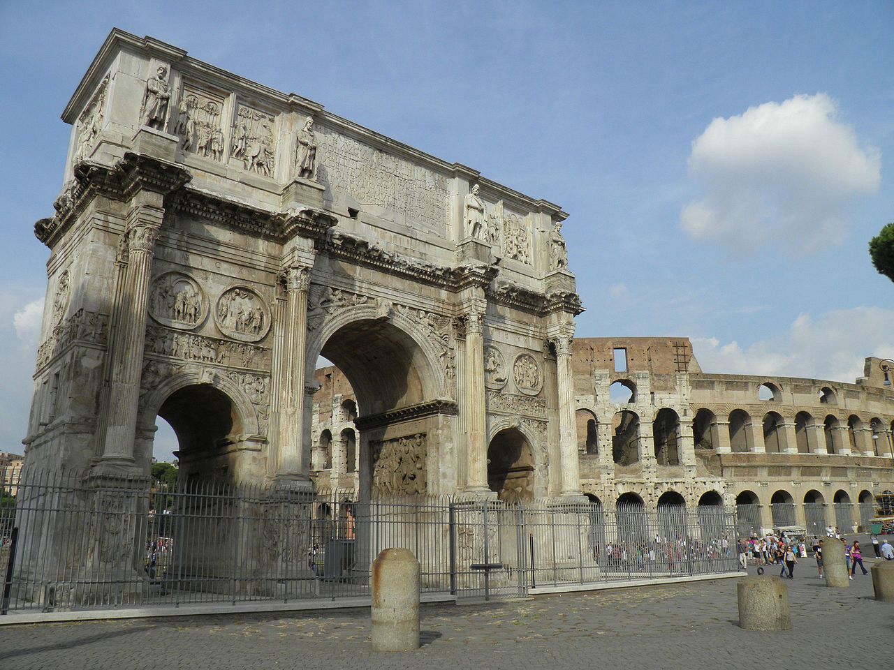 COMPARANDUM: Arch of Constantine and Colosseum in the background, 315, Rome