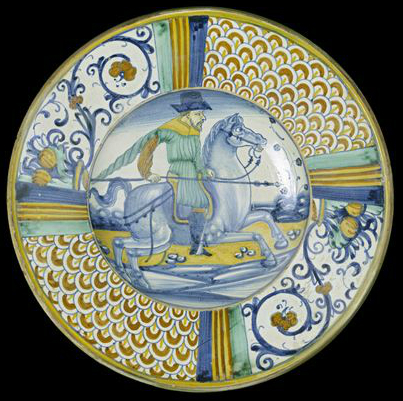Dish with a horseman, cr. 1540-70, unknown, Deruta